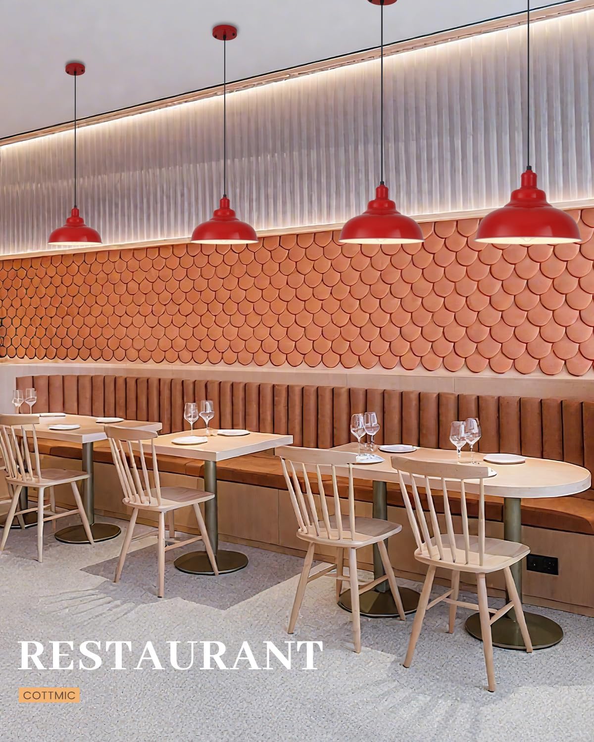 Red Dome Pendant Light 3 Pack, Farmhouse Pendant Lights Kitchen Island, 11.4’’ Industrial Metal Pendant Light Fixtures, Pendant Lighting for Dining Room Hallway Bar, Adjustable Height