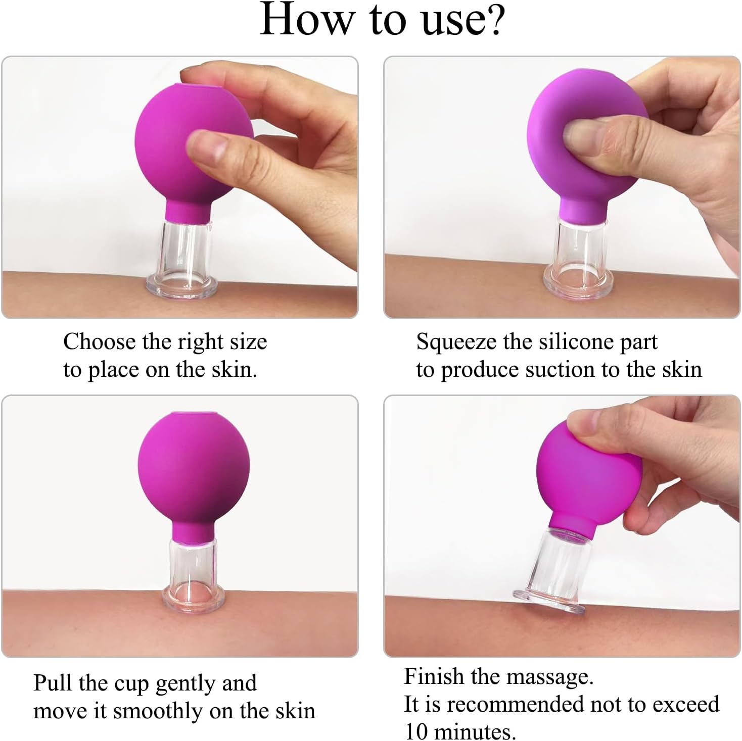 4-Size Plexi Glass Facial Cupping Set Silicone Vacuum Suction Massage Cups Anti Cellulite and Skin Rejuvenation Therapy Sets for Face, Eyes and Body (Purple) - Image 2