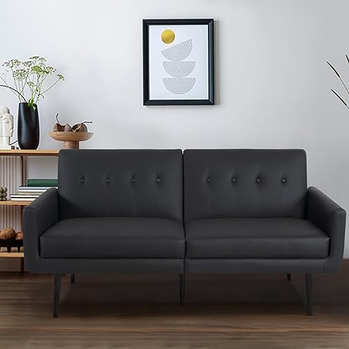 Naomi Home Monica - Sofá futón de cuero, sofá cama convertible, respaldo dividido de cuero de alta calidad, sofá cama para sala de estar, sofá