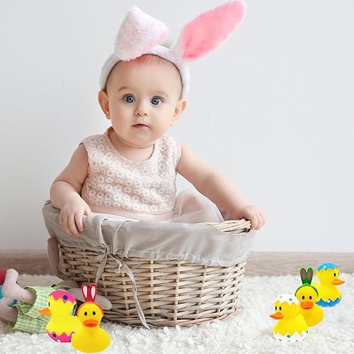 Miniatura 6 de The Dreidel Company Juguete de pato de goma de Pascua feliz conejo, patitos de conejo para niños, huevos de Pascua, regalos de cumpleaños, baby