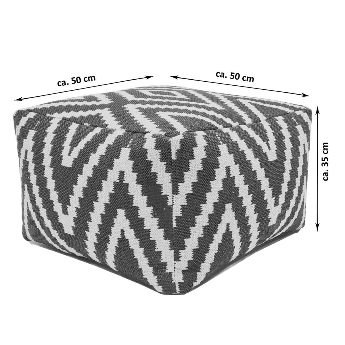 Kelim Sitzwürfel 50x50 H35cm Pouf Fußhocker Sitzhocker Bodenkissen Fußschemel Farbe schwarz