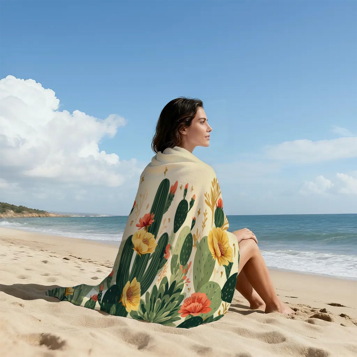 Botanisch, Sanft, Blütenfarben Strandtuch 230 x 210 cm - Strandtuch trandtuch Leichtdünn Weich Elegante kleine Blumen,für Strand, Pool, Yoga, Picknick