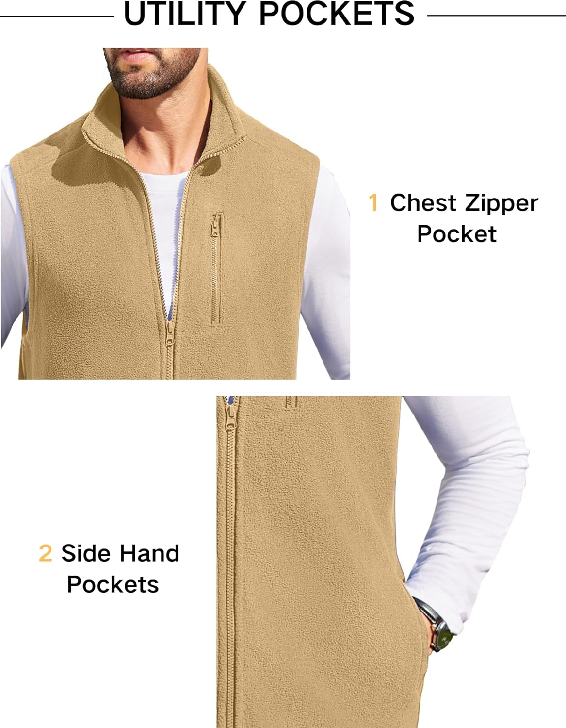 COOFANDY Men's Lightweight Fleece Vest Sleeveless Zip Up Warm Jacket Casual Outerwear Vests With Pockets - Image 4