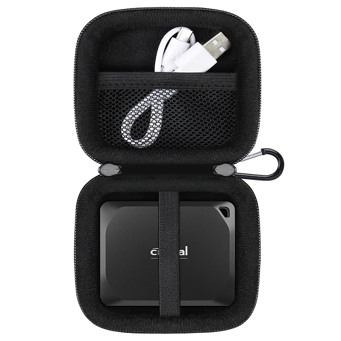 Lacdo Hard Drive Carrying Case for Crucial X9 Pro/Crucial X10 Pro Portable SSD USB-A Adapter 1TB 2TB 4TB USB 3.2 External Solid State Drives Shockproof Water Repellent Storage Travel Bag, Black+Black
