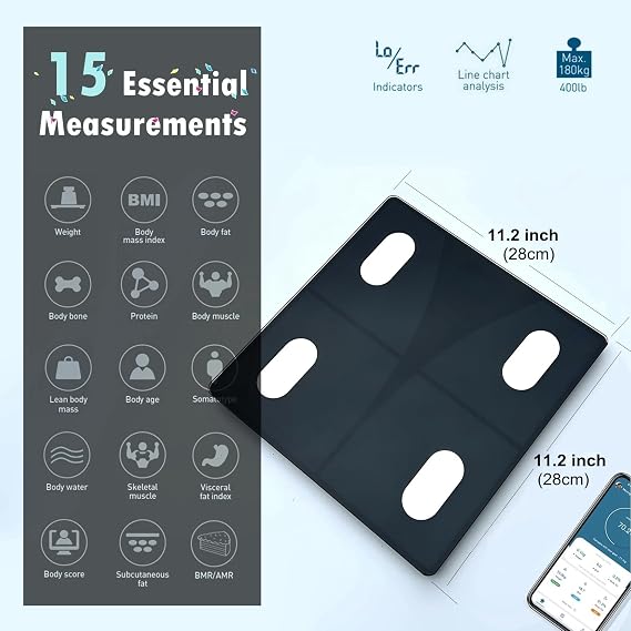 1PC Food Scale, Digital Kitchen Scale Weight Grams and Ounces for Baking Cooking + 1PC Bathroom Weighing Scale for Body Weight and Fat, Digital Smart Scale with Bluetooth