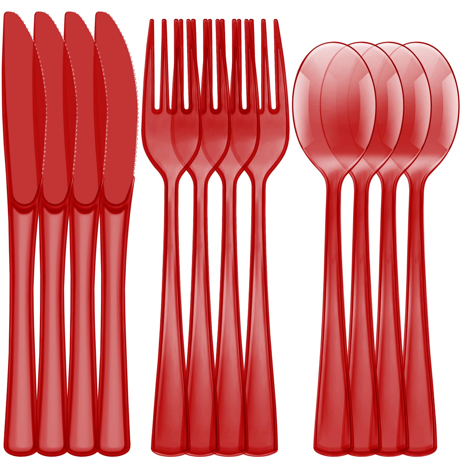 Photo 1 of 180pcs Red Disposable Cutlery Set Plastic Silverware Heavy Duty Utensil Sets 60 Forks 60 Knives 60 Spoons for Birthday Home Office School Party Picnics Restaurant Outdoor Events or Every Day Use