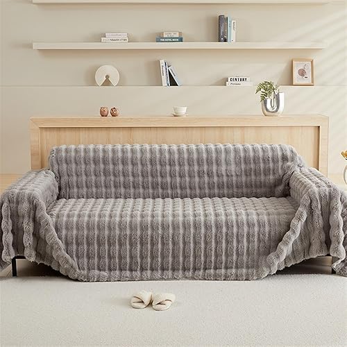 Funda para sofá, funda lavable de una pieza para sofá, funda de cojín gruesa de felpa de conejo para invierno, funda protectora para muebles, gris,
