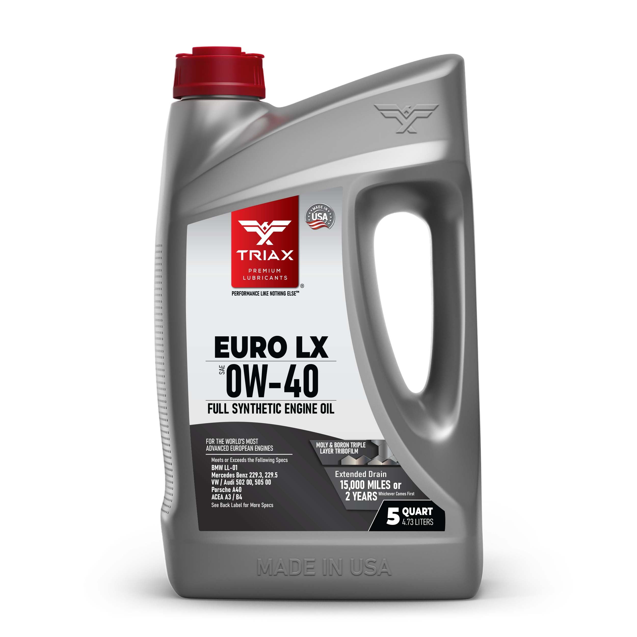 Triax Euro LX 0W-40 Full Synthetic, 20K Miles, Extreme Performance OEM Grade, Compatible with A3/B4, VW502.00, BMW LL-01, 229.5, Porsche A30 (5 Quart)