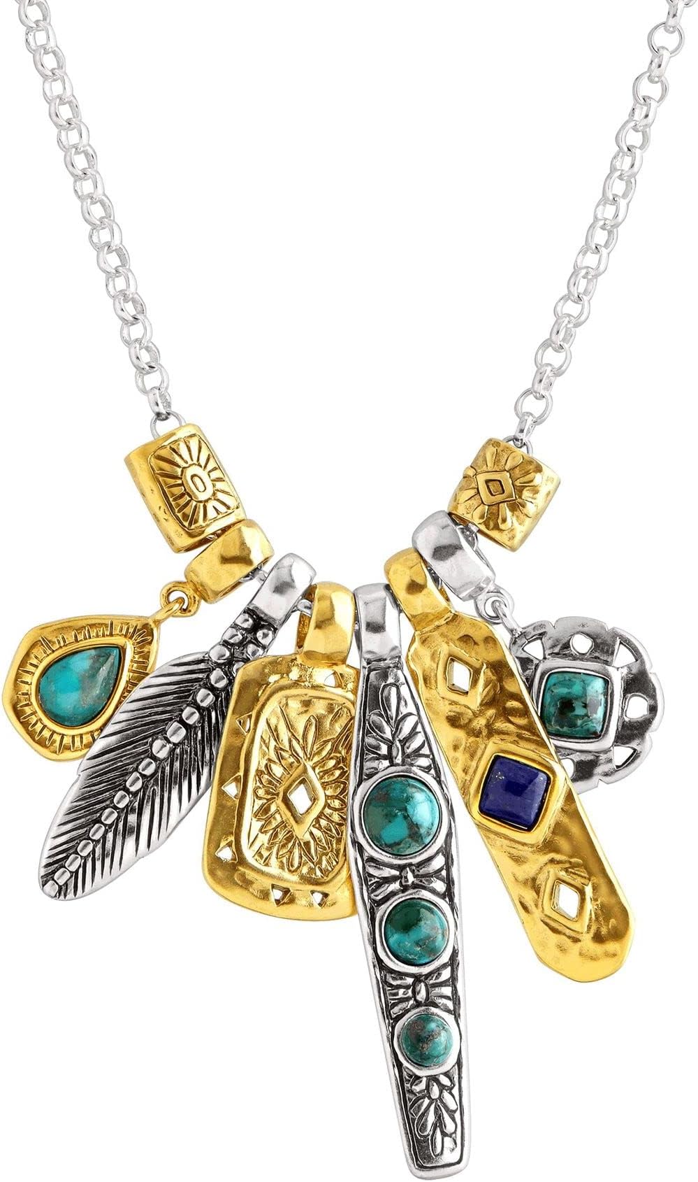 Silpada 'Shore Thing' Compressed Turquoise & Natural Lapis Charm Necklace in Sterling Silver & Brass