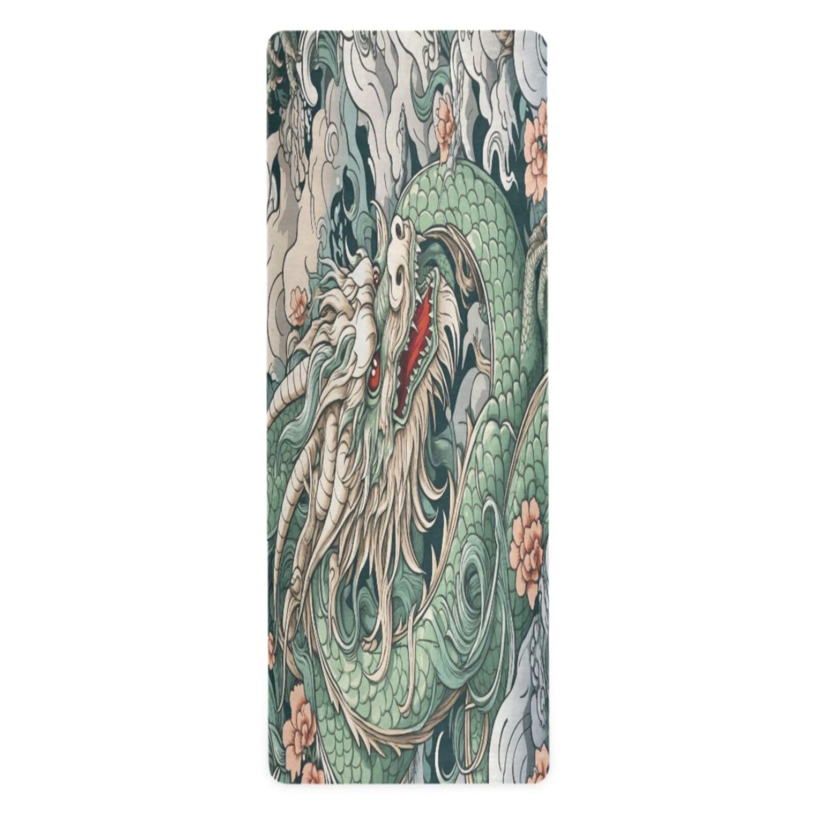 Retro Dragon Yoga Mat Non Slip Fitness Exercise Mat with Carrying Bag,Thick and Soft Breathable All-Purpose Fitness Mat for Yoga,Pilates & Floor Exercises