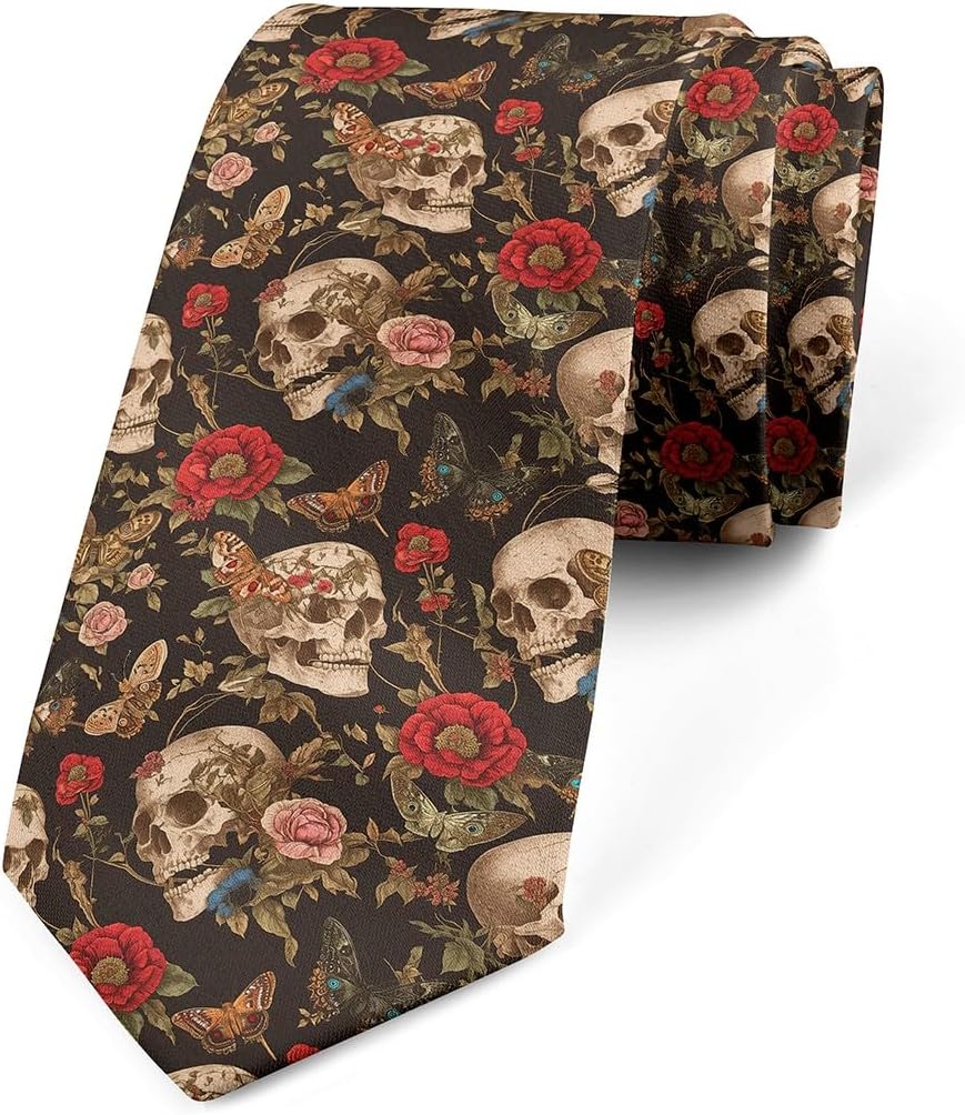 Feelyou Sugar Skull Men's Ties 57"x3.1" Death Moth Funny Ties for Men Gift