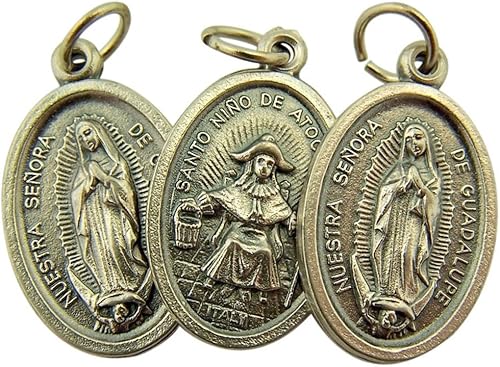 Religious Gifts Medalla Nuestra Señora De Guadalupe Santo Nino de Atocha Base Tonificada Plateada, Lote de 3, 1 Pulgada, Plata