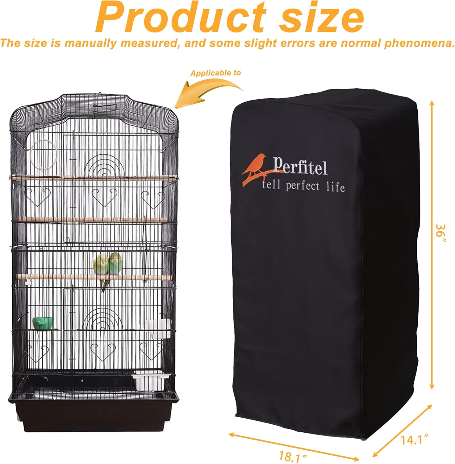 Bird Cage Cover(Black) Good Night Birdcage Cover Black-Out Birdcage Cover Durable Breathable Washable Material… (18.1Lx14.1Wx36H)