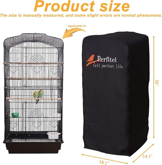 Bird Cage Cover Black Blackout Birdcage Cover (18.1x14.1x36 inch) | Durable Breathable Washable Material, Create Quiet Environmente