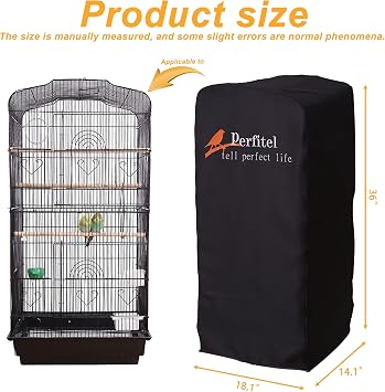 Bird Cage Cover Black Blackout Birdcage Cover (18.1x14.1x36 inch) | Durable Breathable Washable Material, Create Quiet Environmente