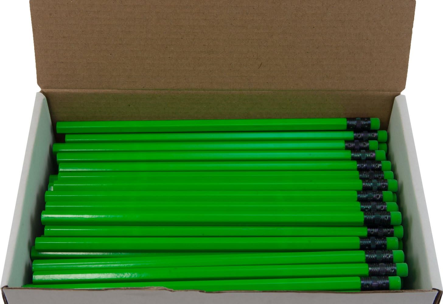 Hex Pencils (Full Size Hex Pencil with #2 Lead Available in a Variety of Colors) (Tested Non Toxic) (Latex Free Eraser) (Classroom Pencils) (Bulk Box of 144) (Neon Green)
