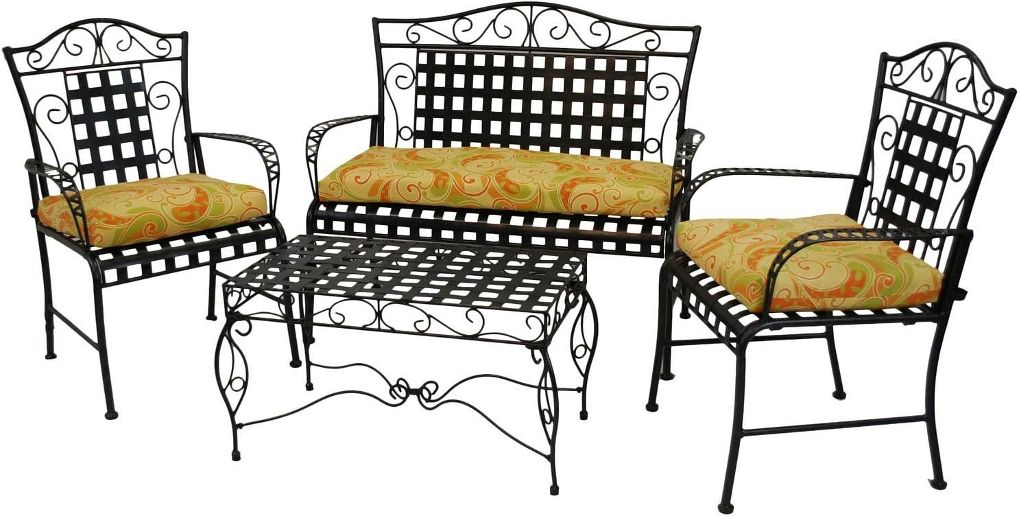 Blazing Needles Patterned Outdoor Spun Polyester Settee Cushion Set, Set of 3, Tucuman Ebony