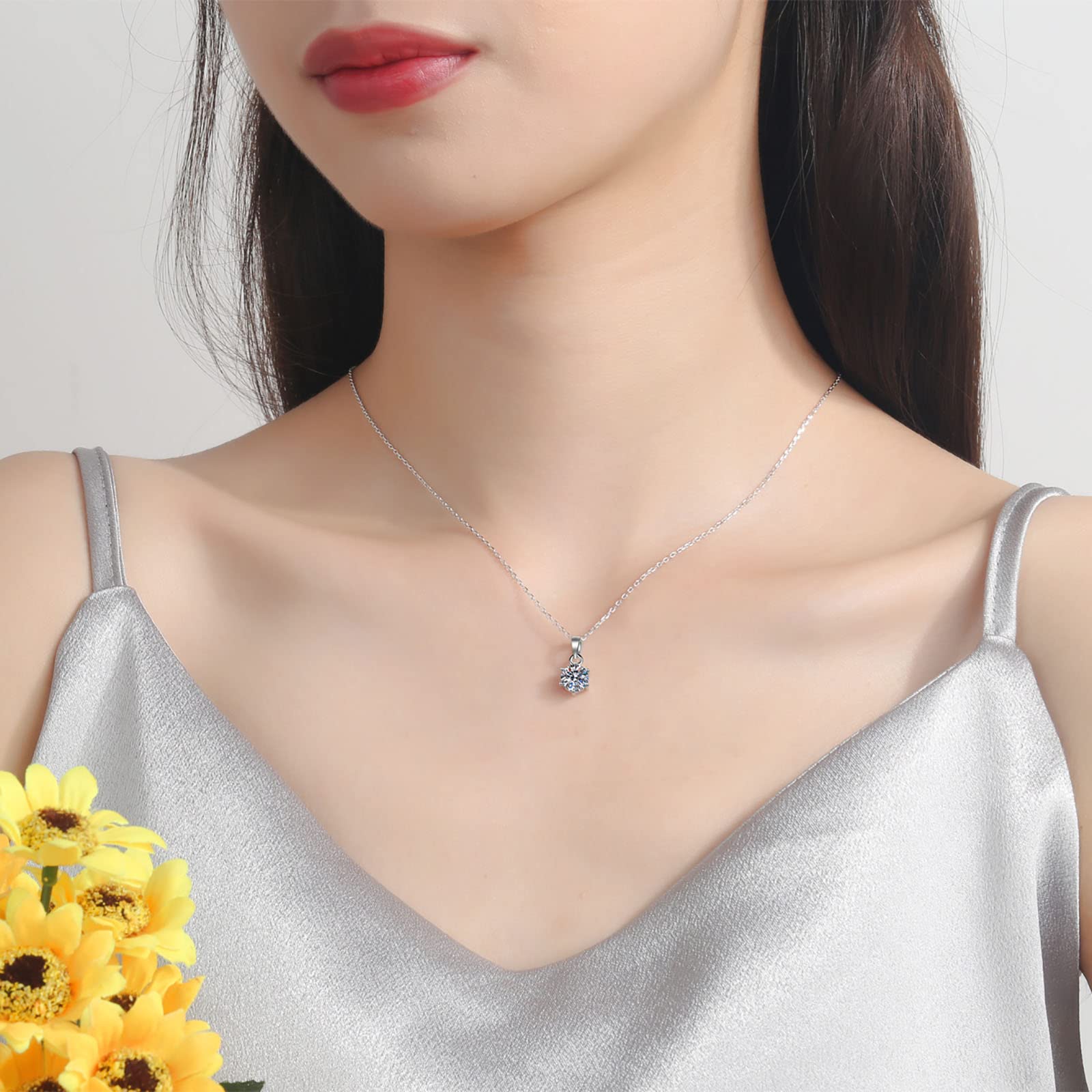 Collana da Donna, Collana in Argento Sterling 925 con Moissanite Collana con Ciondolo Irregolare per Donne Ragazze (Argento 40+5 cm)