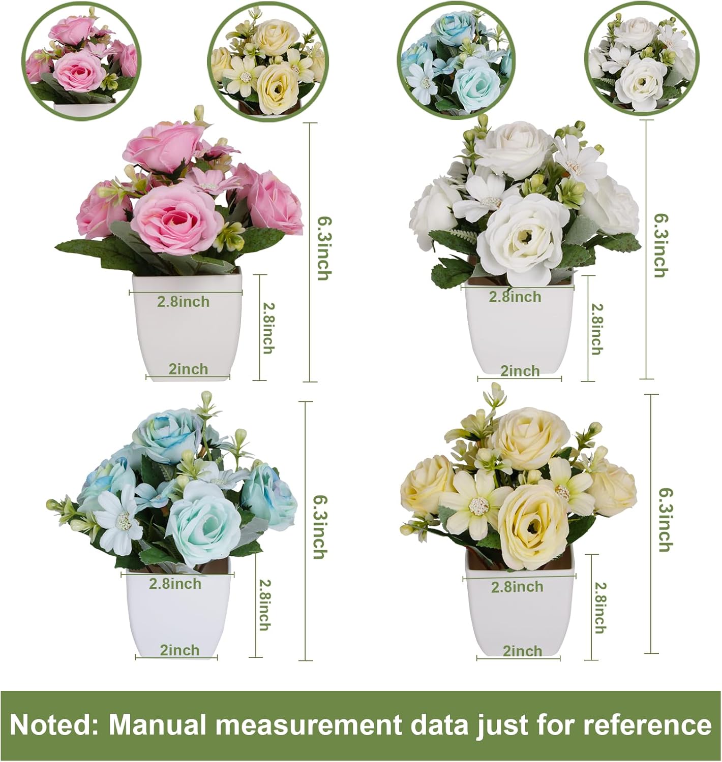 Small Fake Plants 4Packs Artificial Rose Potted Flower Plant for Home Farmhouse Outdoor Decor - Image 7