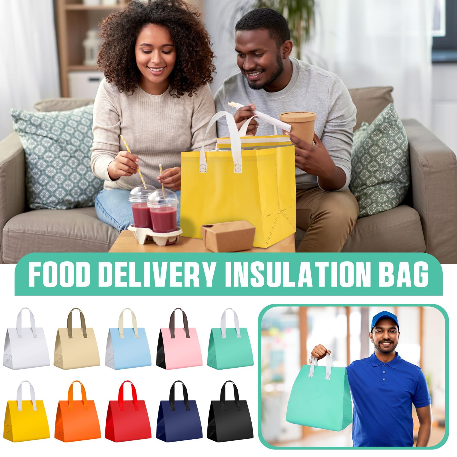 Kacctyen 50 bolsas aisladas para llevar, aislamiento térmico a granel, alimentos, para café, leche, té, pizza, enfriador de alimentos fríos y calientes, bolsas de entrega para catering, restaurante,
