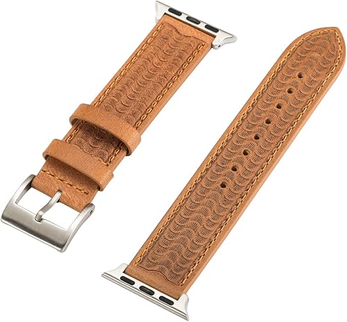 ICANZUO Smartwatch banda compatible para Apple iWatch  1.732in (también funciona para 1.654in) Correa de cuero genuino 0.866in con funda, gris