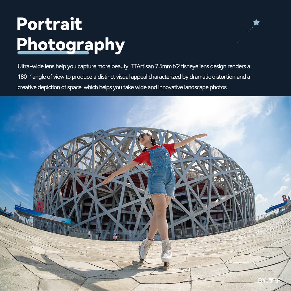 TTArtisan 7.5mm F2.0 APS-C Large Aperture Cameras Lens Fisheye Lens Compatible with Sony E Mount Camera A5000, A5100, A6000,A6100, A6300,A6400, A6500, A6600, NEX-3,NEX-3N, NEX-3R