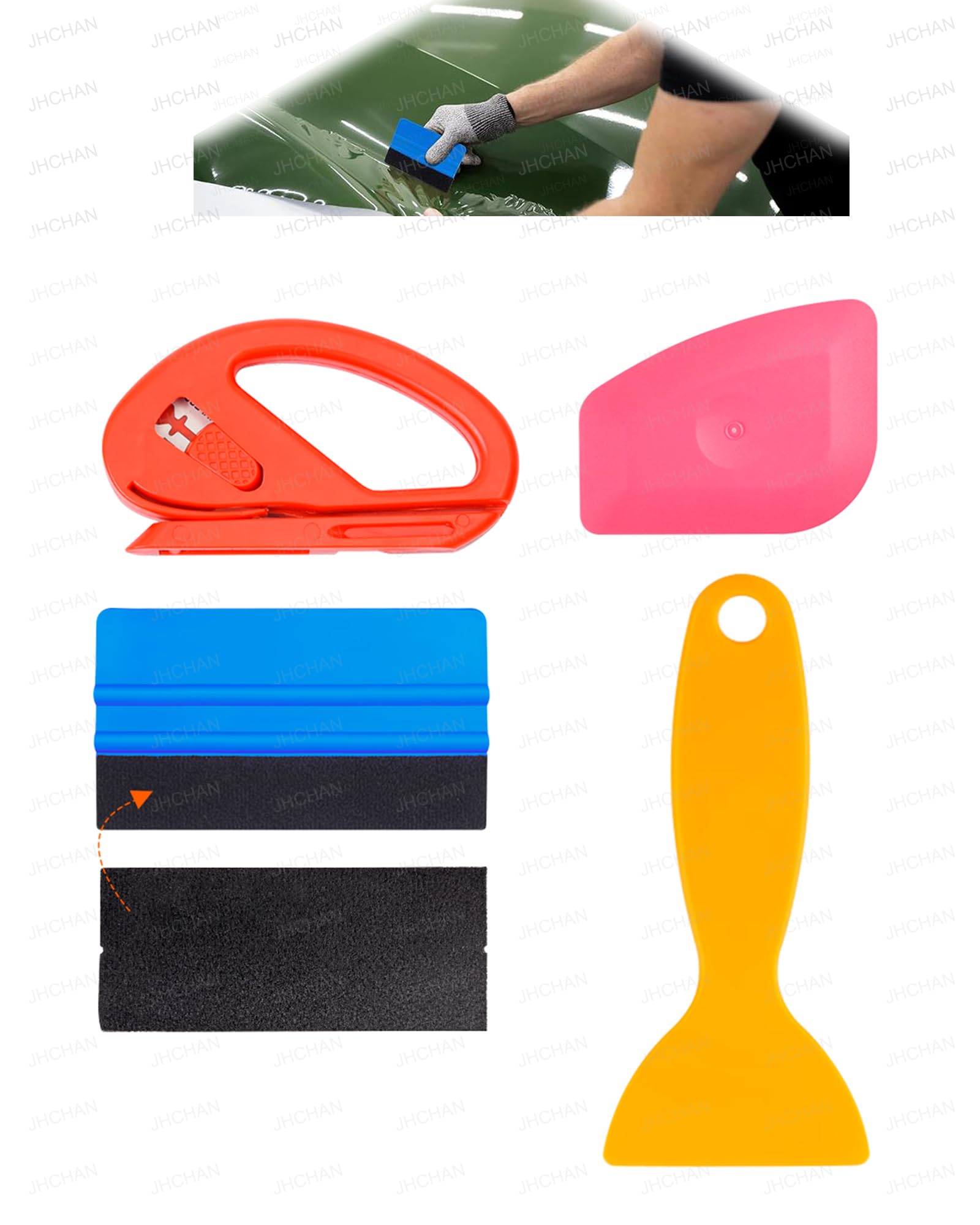 JHCHAN Window Film Installation Kit with Scraper Squeegee & Accessories