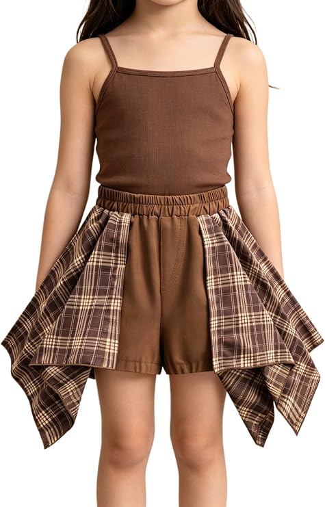 Girls' Checkered Shorts Skirt, Ages 38