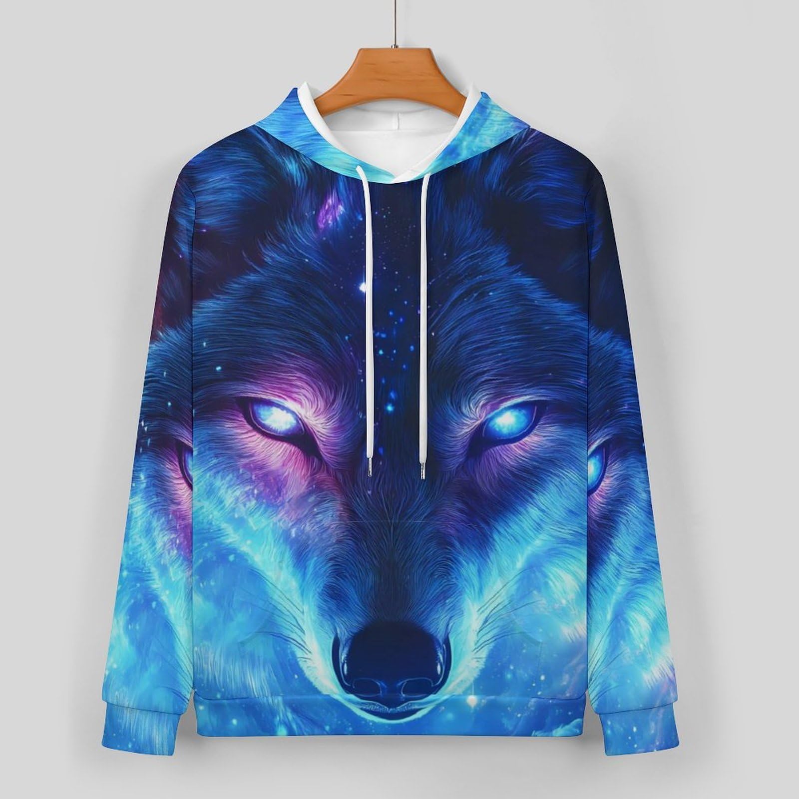 Lupo con gli occhi luminosi tute per gli uomini a maniche lunghe felpa con cappuccio e pantaloni della tuta tuta tuta set di tute alla moda