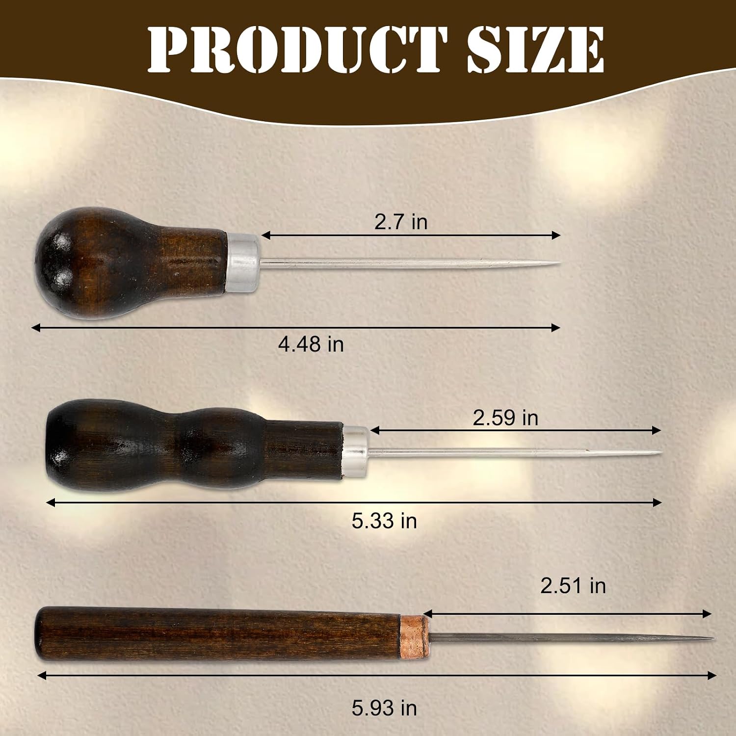 10pcs Scratch Awl Tool Gourd Shape Wooden Handle Awl Pin Punching for Leather Craft Cloth Pouch Hole, Wooden Handle DIY Handmade Maker Tool for Sewing, Punching, and Crafting