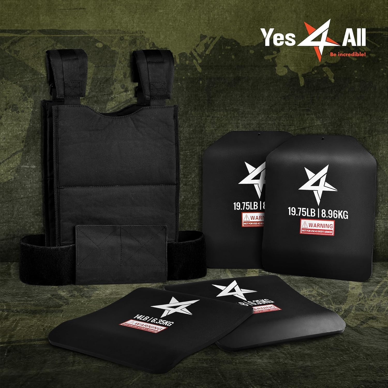 Yes4All Weight Vest Plate 5.75/8.75/14/ 19.75LB Pairs, Weighted plates for vest, Tactical Plate, Weight Plate with Curved Ergonomic Design for Running, Heavy Workout