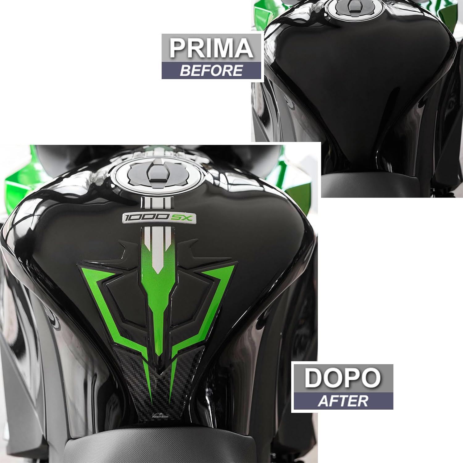 Resin Bike Motorbike 3D Stickers Compatible with Kawasaki Ninja 1000 SX 2021-2025. Bike Tank Protector from Impact and Scratches. Sticker 3D Resin Gadget Moto