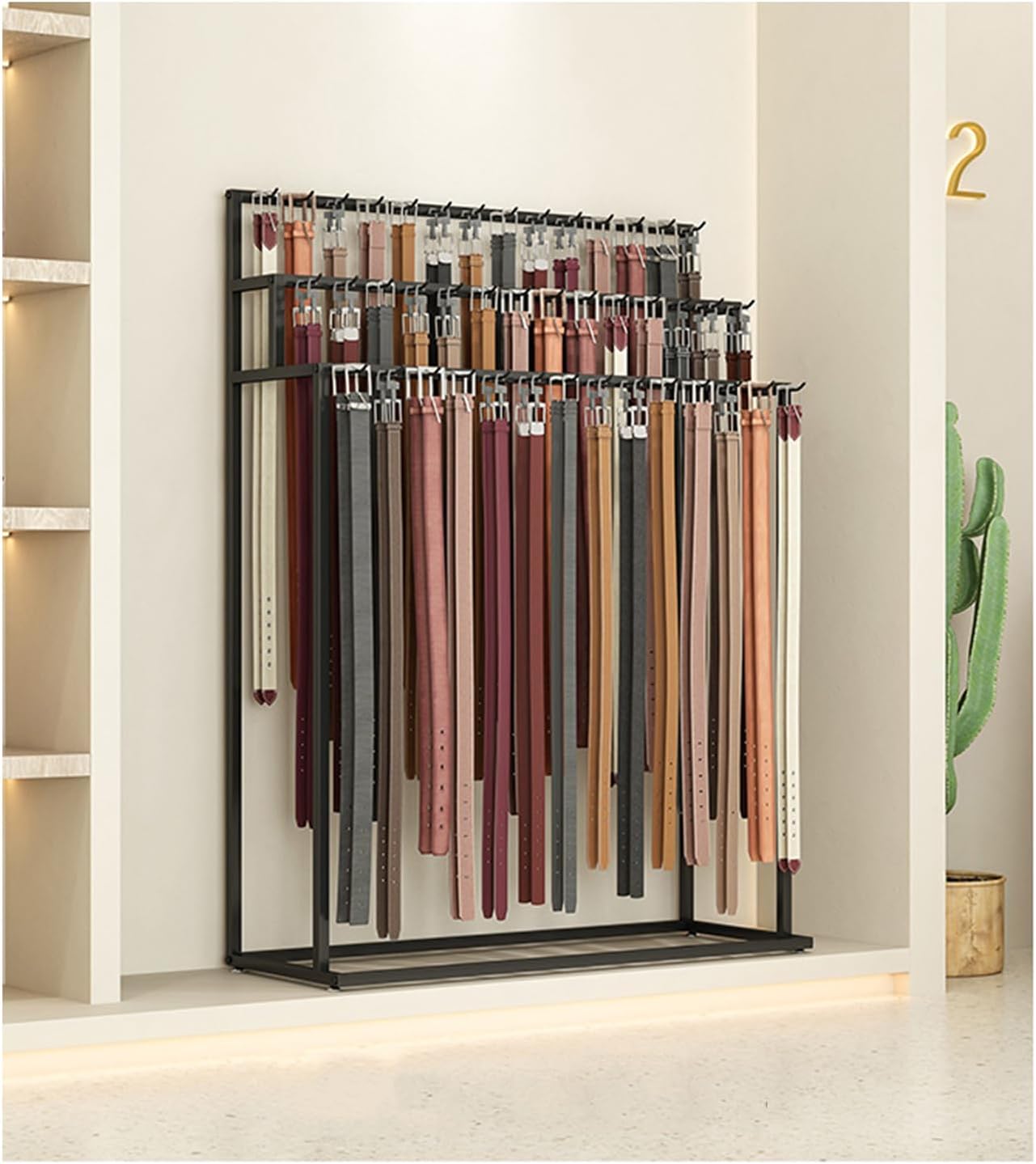 3-Tier Metal Belt Hanger Organizer, Floor Display Rack for Accessories, Perfect for Home & Retail Storage, Stylish & Durable Belt Storage Solution