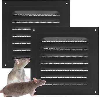 Black Air Vent Cover, 2Pcs Attic Vent Soffit Vent Wall Vent Metal Shed Vent Square Vent Louver Vent Grille with Built-in Insect Screen for Exterior Door House Attic Garage Ceiling, 15cmx15cm