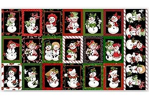 Christmas Fabric Snow Lady Snowman Scenes Black 100% Cotton 24 x 44 Panel Snowman Fabric