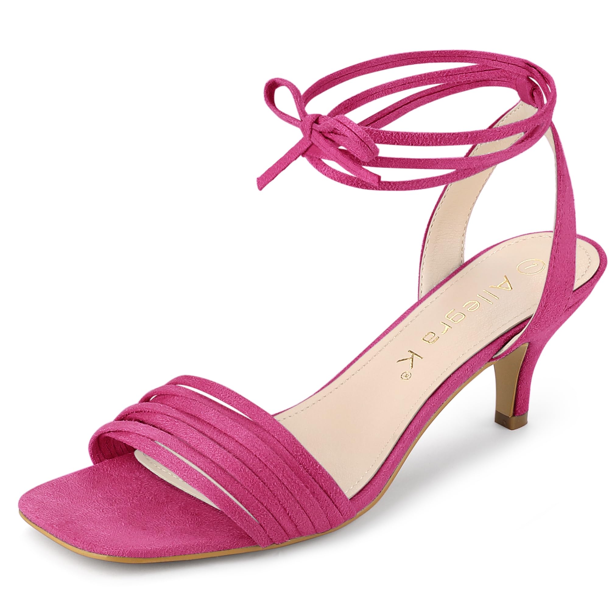 Allegra K Women's Kitten Heel Lace Up Suede Heel Sandals