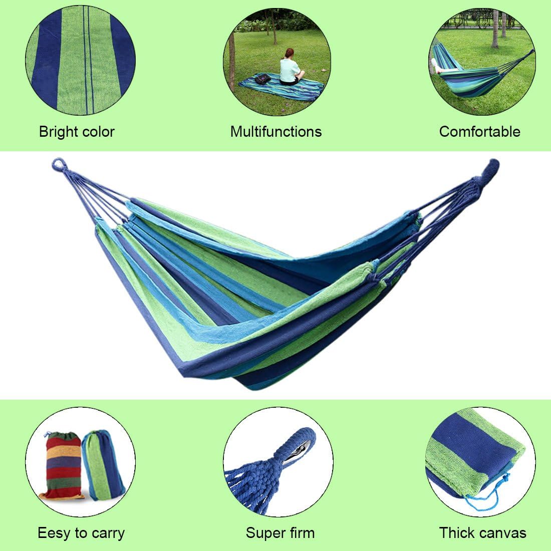 Single/Double Hammock Portable Swing Hanging Bed for Backyard, Park, Outdoor and Indoor Use, Free Carrying Bag Included Blue 200cm x 100cm Combo C (id: 396 d6b 86e 31a 668