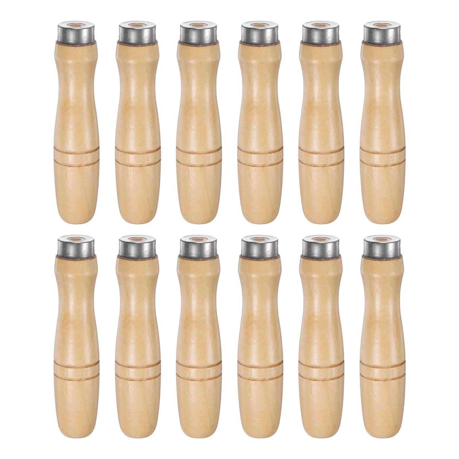 QUARKZMAN 12 Stück Feilenheft Holzgriff 120mm Länge 8,5 mm Rundloch Ergonomische Griffe mit Metallkragen für 12 Zoll Metallfeilen