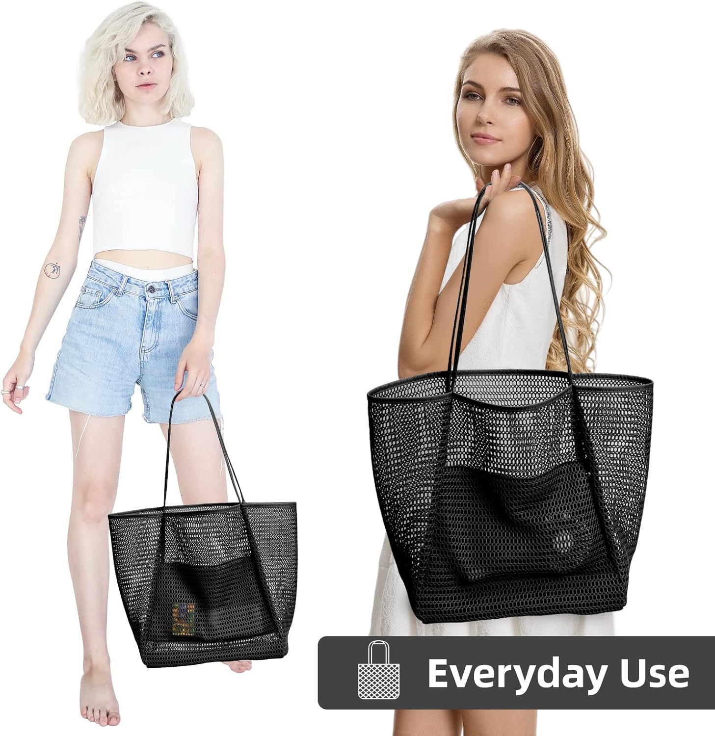 KALIDI BeachNylon Mesh Tote Bag, Casual Tote Bag Hobo Women Foldable MAX 23L Shoulder Bag For Beach Picnic Vacation - Image 9