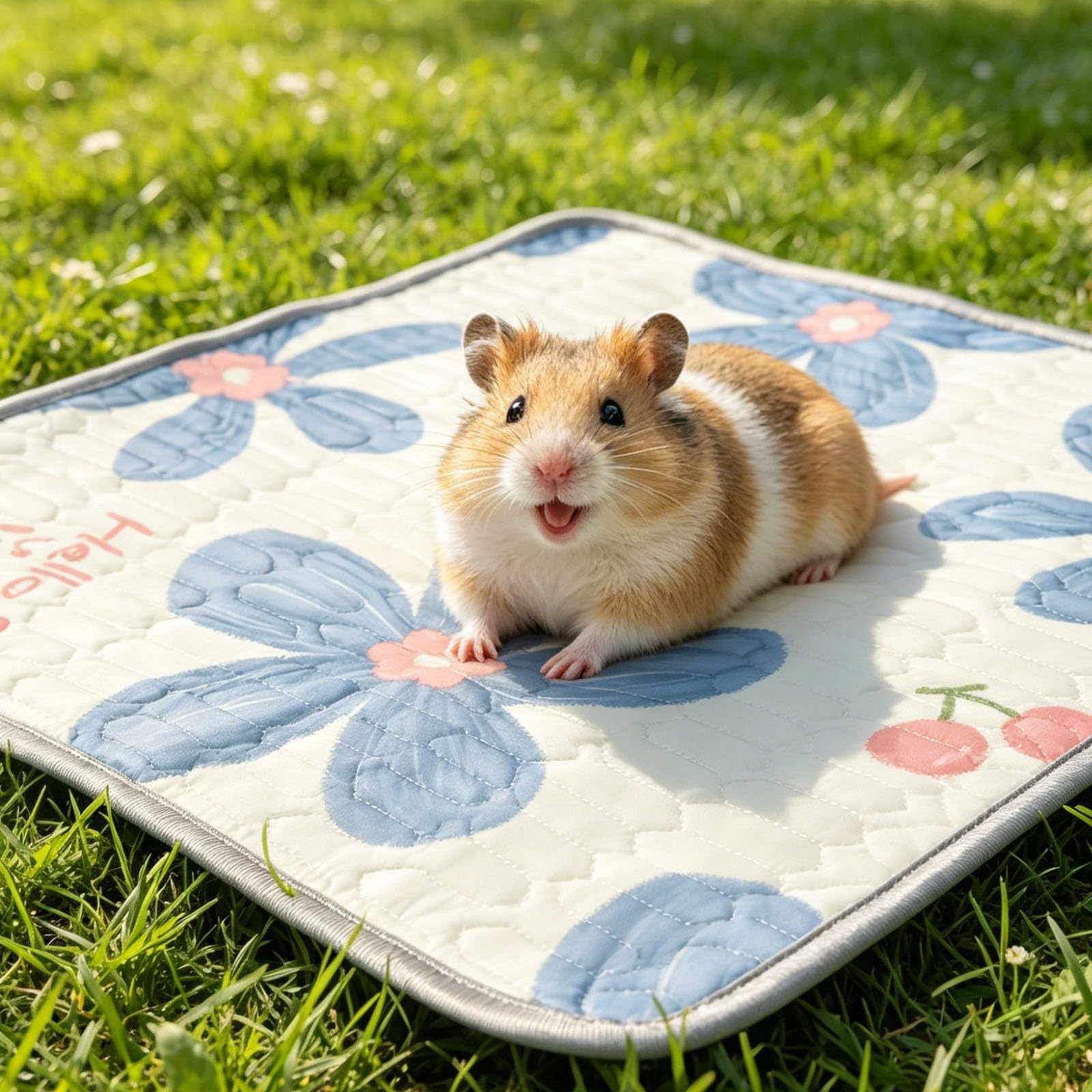 Haustier Kühlmatte für Meerschweinchen, 50 x 50cm Waschbare Kühldecke Sommer Kleintiere, Kühlkissen mit Riemen UMD Muster, Haustiermatte für Katze, Kaninchen, Hamster, Chinchilla