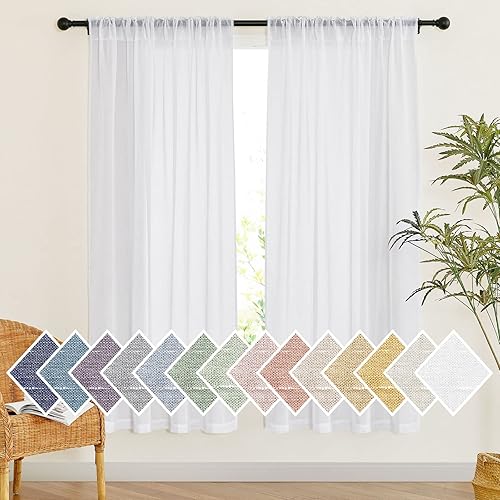 Miniatura 2 de NICETOWN - Cortinas blancas semitraslúcidas de 72 pulgadas de largo, 2 paneles, bolsillo para barra y trabillas traseras, cortinas de lino estilo