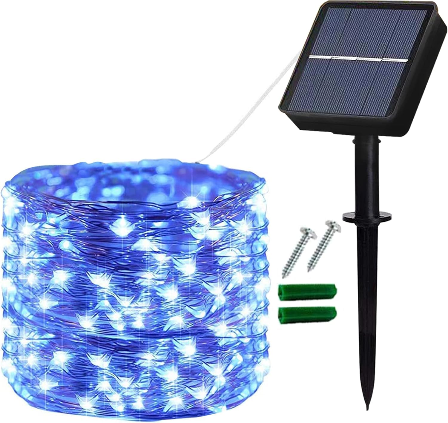 Lezonic Blue Solar Fairy Lights, 12M/40Ft 120Led Copper Wire String Lights, Solar Garden Lights With 8 Modes For Indoor/Outdoor, Patio, Gate, Yard, Fence, Gazebo, Wedding, Party Decoration (Blue)