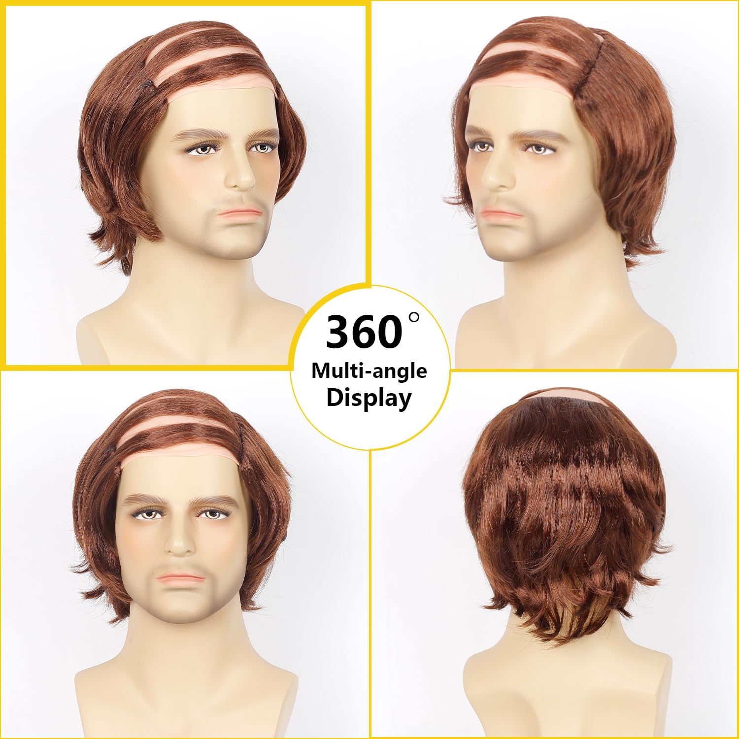 Old Man Costume Wig Short Wavy Bald Wig Comb Over Style for Bald Man Costume Party Funny Wigs(Brown)