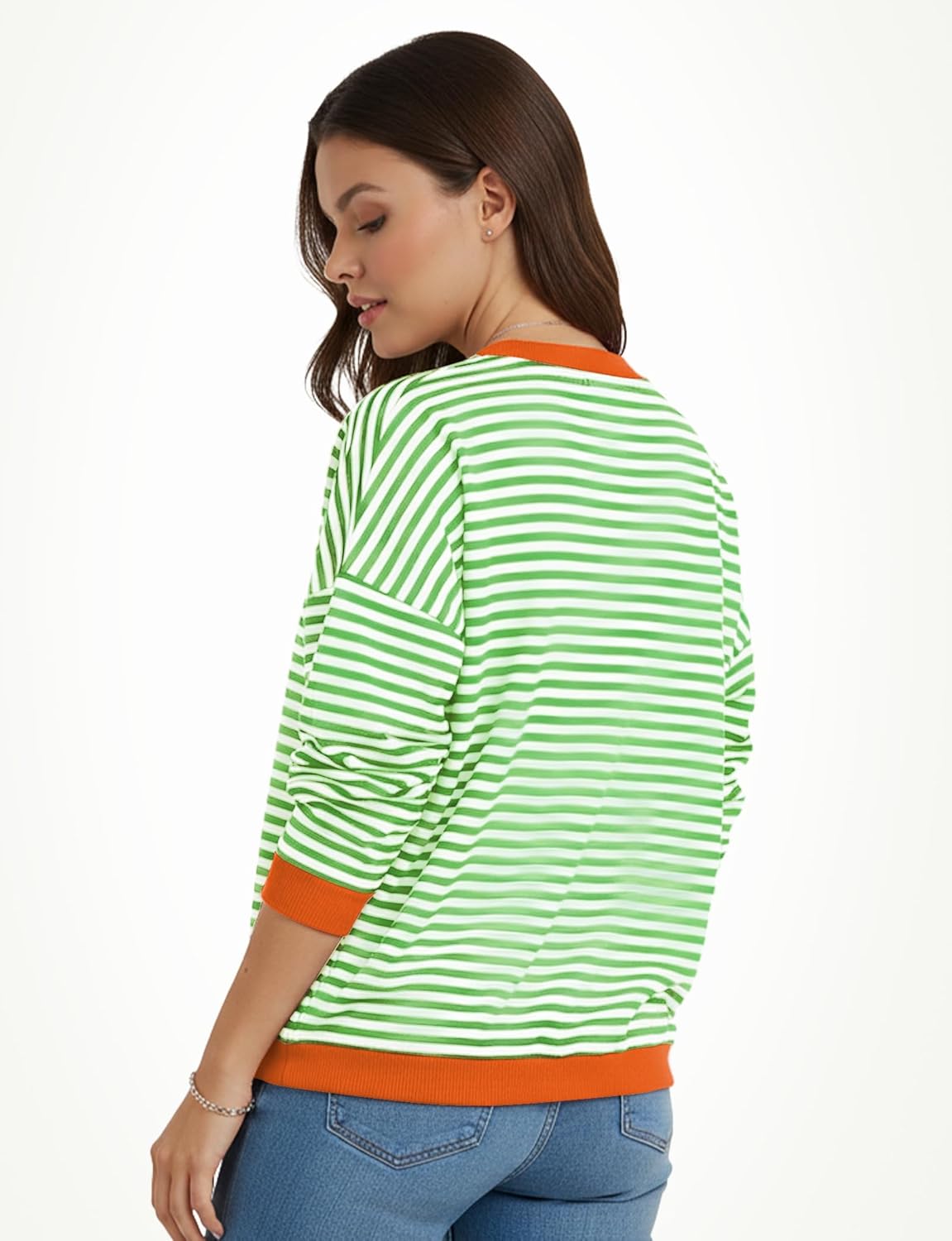 Buauty Womens Long Sleeve Crewneck Knitted Striped Sweaters Casual Color Block Drop Shoulder Pullover 2025 Trendy Tops - Image 4