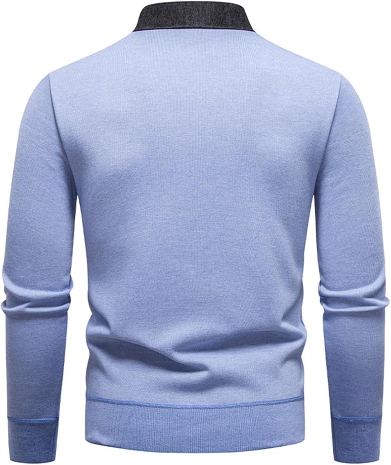Men's Winter Fake Two-Piece Knitted Pullovers Fashion Slim Fit Turn Down Collar Knit Sweater Fleece Warm Jackets