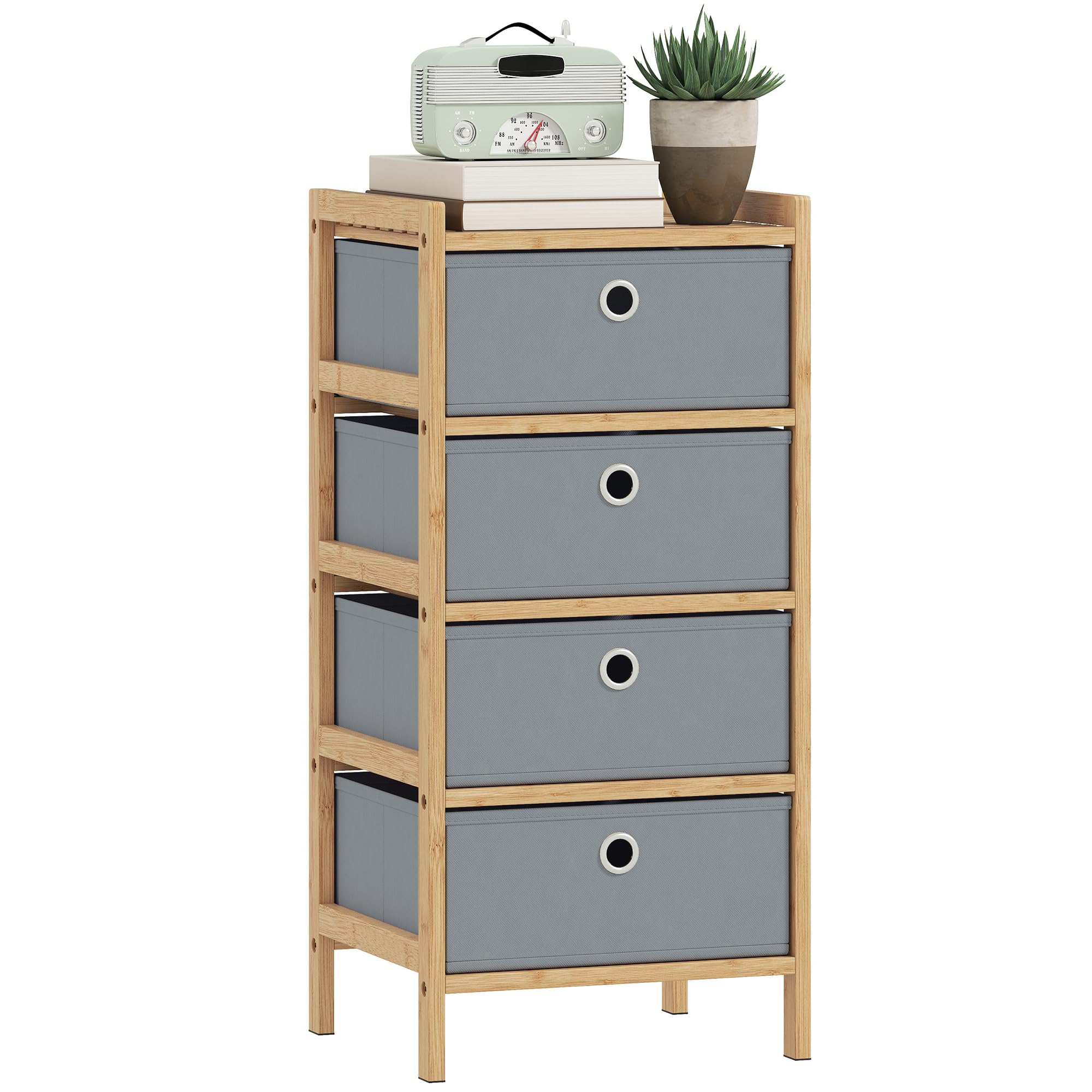 Homcom (M) Chest Of Drawers, Drawers Dresser With Bamboo Frame, Light Grey