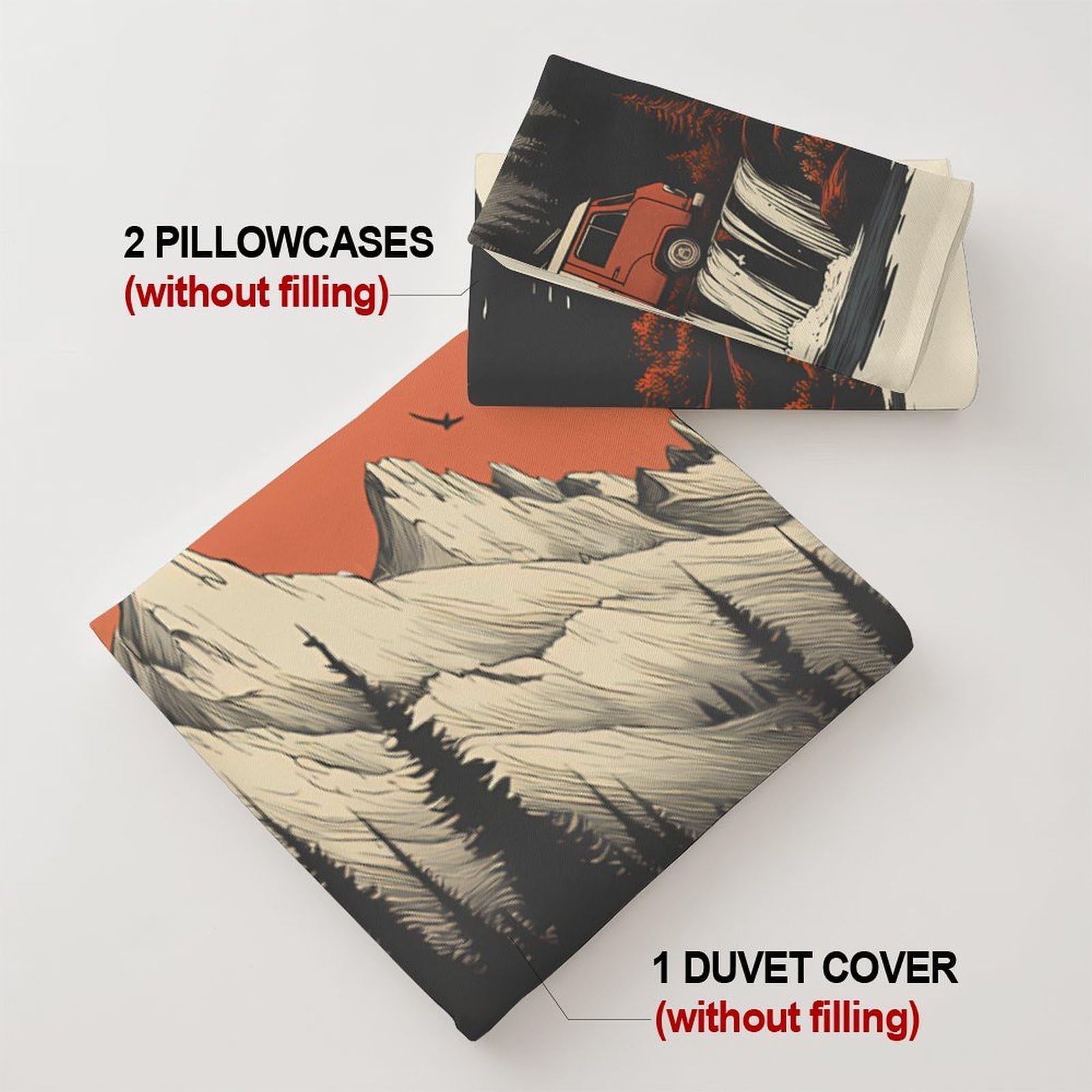 Lenzuolo con angoli, con stampa 3D, motivo camper di montagna, in microfibra, antiscivolo
