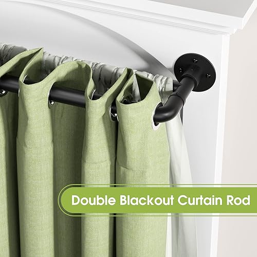 Miniatura 2 de Barras de cortina dobles para ventanas de 28 a 48 pulgadas, barra de cortina industrial negra mate de 1 pulgada, barra de cortina opaca resistente