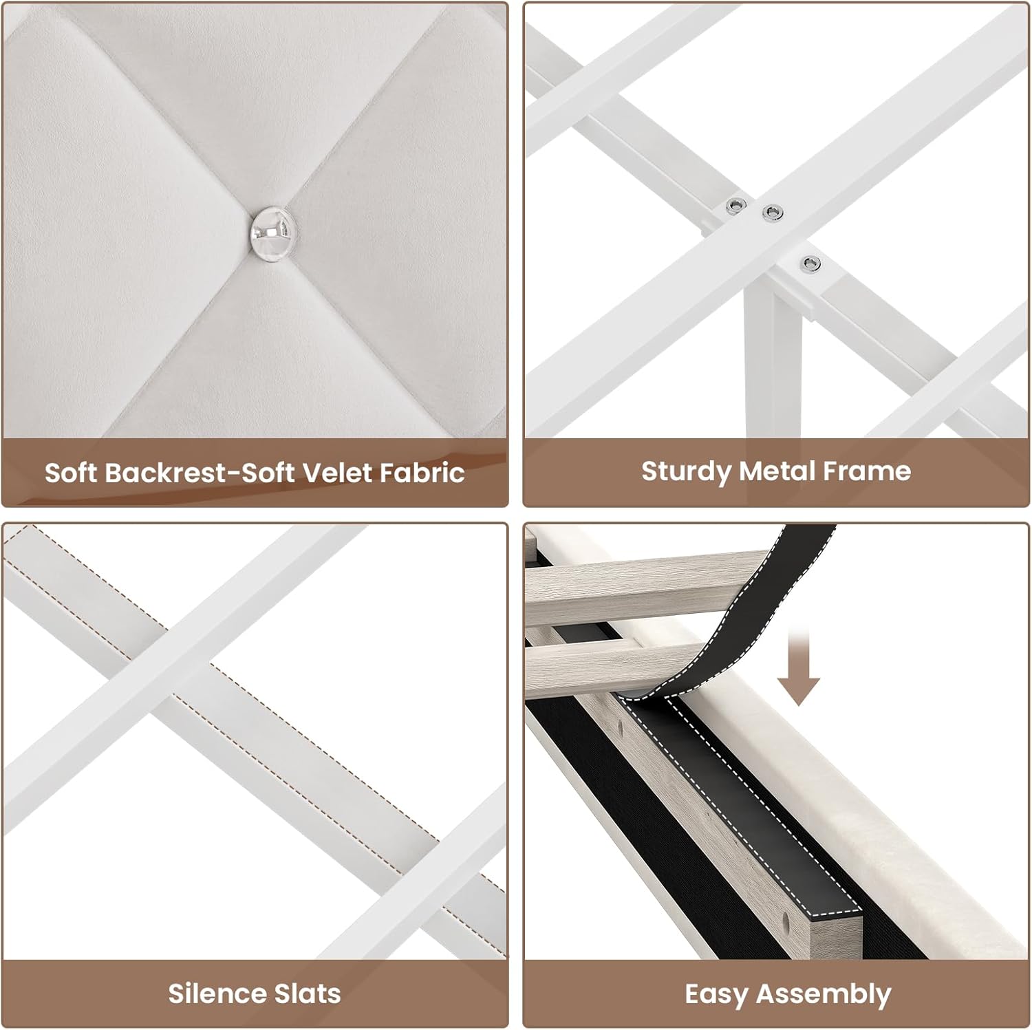 Close-up of the embedded footboard design, illustrating how it prevents the mattress from shifting.