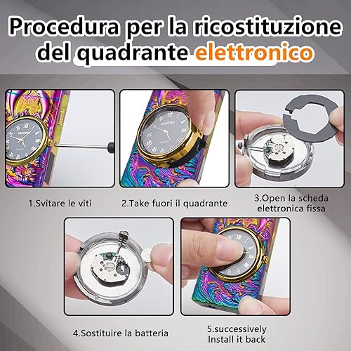 Miniatura 7 de Encendedor de reloj, encendedor eléctrico de plasma de doble arco con reloj, linterna y batería recargable USB para velas, incienso, campamento,